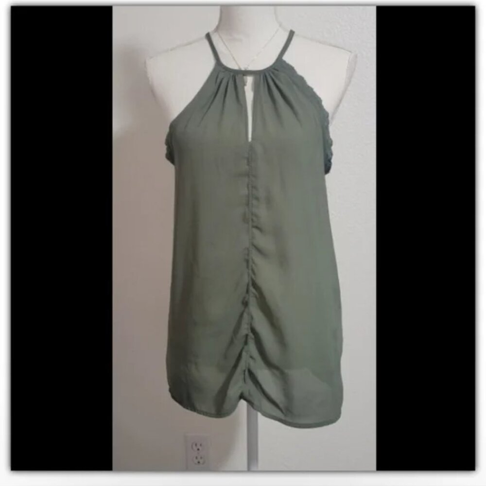 Boho Olive Green Back Tassel Tie Top